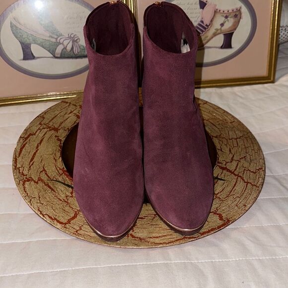 Ted Baker 10.5 41 Azaila Contrast Suede Leather Burgundy Stacked Heel Booties - Picture 8 of 12